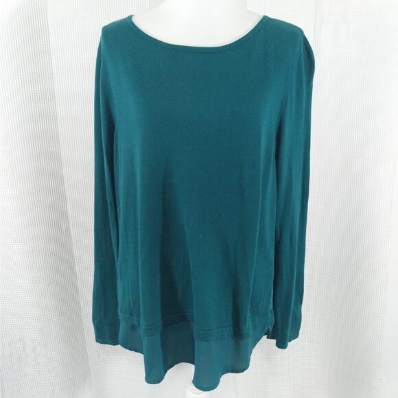 ANN TAYLOR LOFT! EMERALD GREEN ULTRA LIGHTWEIGHT SWEATER, CHIFFON SKIRT! SZ L - Picture 2 of 7